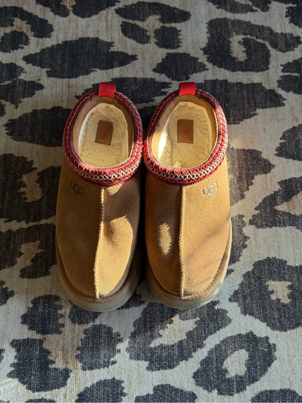 UGG Brown Slip-On Shearling Lined Shoes with Red Trim